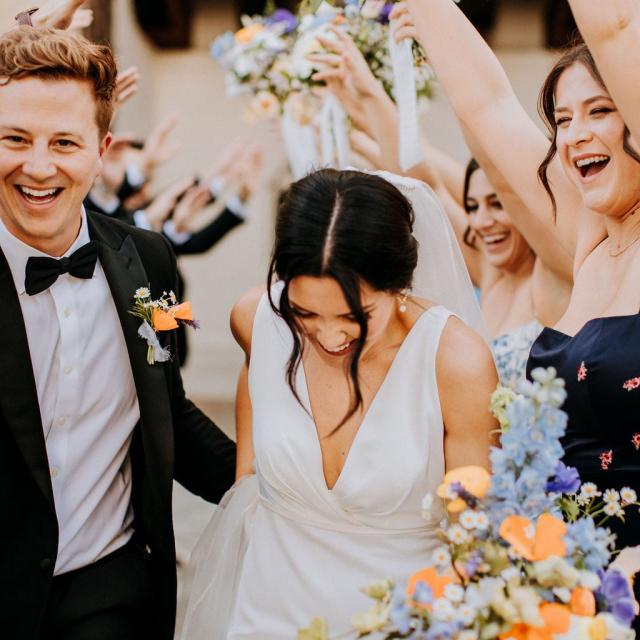 Bride and groom laughing Veronica & Jake’s wedding